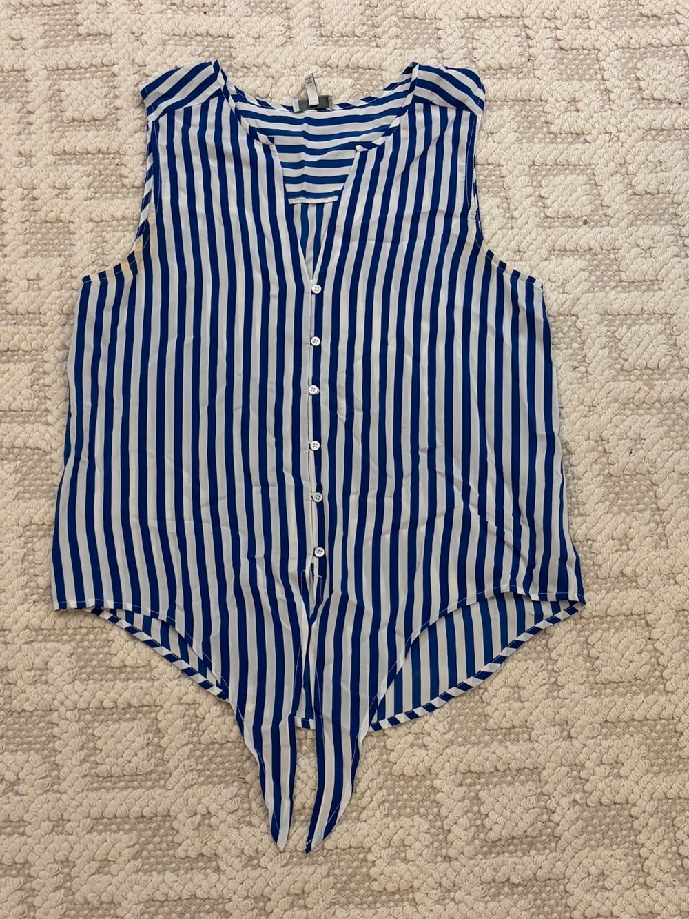 Joie Blue and White Vertical Stripe Sleeveless Button-Front Tie Hem Top